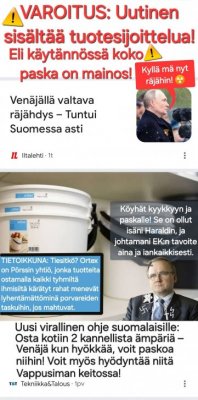  Pääasia, jotta paskat ei me housuun. Sossutuen piirissä elävät saavat rahat kahteen ämpäriin täydentävänä ja ehkäisevänä tukena, kunhan hoksaavat hakea erikseen avustusta näihin Valtion suosittamiin sotavarusteisiin. Hormoonitoimintaa häiritsevät lisääntymismyrkylliset BPA -kemikaalit pääsevät näin rajoittamaan työväenluokan lisääntymistä, koska sossulle pitää toimittaa ostoksesta kuitti, mielellään sähköisenä kopiona, jotta nämä haitalliset kemikaalit eivät pääsisi siirtymään Valtion virkailijan hyppysiin. Ämpärin väärinkäytöstä, eli siitä, että kaataa kiehuvan veden ämpärin pohjalle sulattaakseen sokerit, seuraa taas BPA -aineiden vapautumista happamaan simaan. Lisätietoja Rooman Klubin väestönkasvuhuolien huojentamisesta anttaa Tukes.
