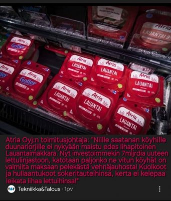  Mitä tähän nyt voi si sanoa nii. Kapitalizaation multihuipentuma. Köyhät jutkut syö pelekkää vehnäjauhoa eikä elinijänodotetta kasvattavaa lihhaa anneta, ko se tehjään porvariston yksinoikeutetuksi herkuksi. Tämän perusteella duunarin Eläkeikkää pitäs laskia kyllä puoleen siitä mitä se on nyt.