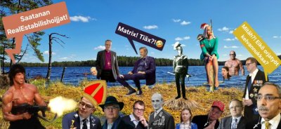    Blogipostaukseni: ”Pjutinofilainen VAARATIEDOITE Itämerellä liikkuville”: Kansikuva. Kuvassa karhunhammasta kaulassaan kuljettava tasa-arvo -aatteen kannattaja, eräänlainen samurai, näyttää taivaan merkit kaikille al-Jesuksen mestaamisella ylpeileville kaulassaan ristiä kuljettaville. Matrixia esittää Sarasvuo, Kekkos-Manilla eessään LiAnderson. Taideteoksen nimi: Ben Yskös-vitsailun loppu